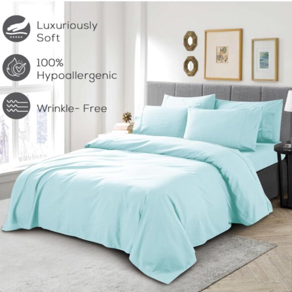 MUELLER Premium Hotel UltraTemp 6-Piece Queen Sheet Set Cooling Luxury -Aqua NWT - Picture 5 of 6